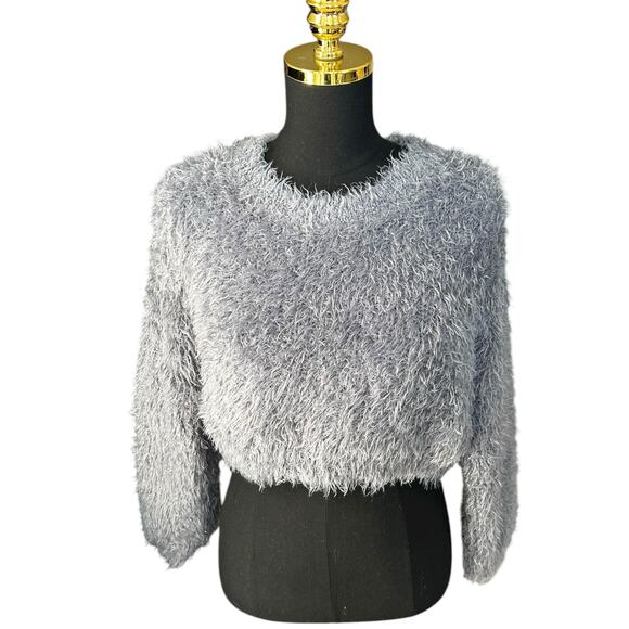 Volcom Women’s 90s Style Fuzzy Cropped Sweater Gray-Blue Size Small - Picture 1 of 5